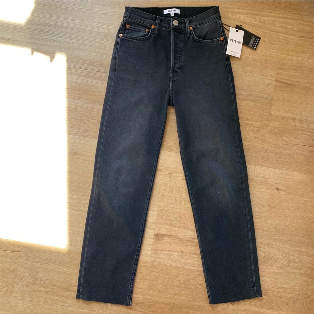Re/done straight leg black denim jeans stove pipe